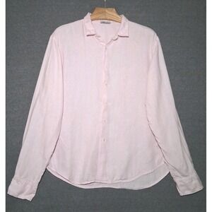 Claudio Milano Linen Sz L Men's Shirt Baby Pink Casual Button Down Long Sleeves